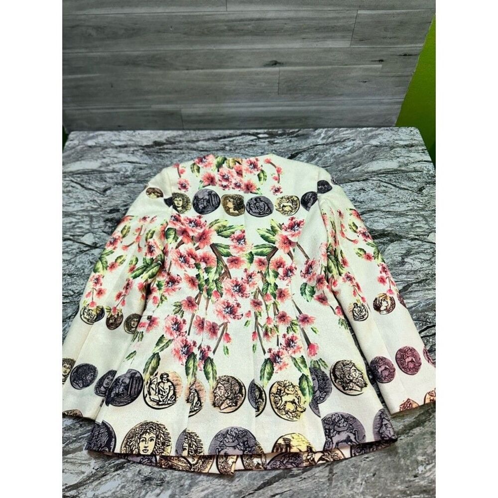 PET WOMAN Cream Floral Coin-Print Tailored Blazer M - Picture 7 of 8